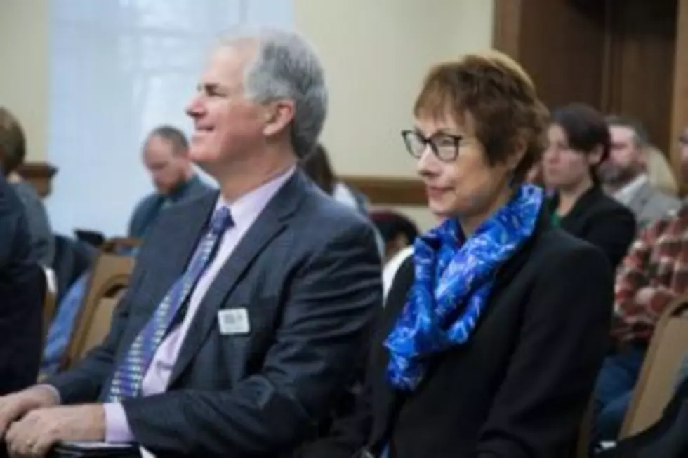 Democratic Rep. Mary Ann Dunwell, right, sat shoulder-to-shoulder with Montana Retail Association lobbyist Brad Griffin at Monday's hearing for House Bill 169. Griffin opposed Dunwell’s bill to raise the state's minimum wage above $10 an hour. (Freddy Monares/UM Legislative News Service)