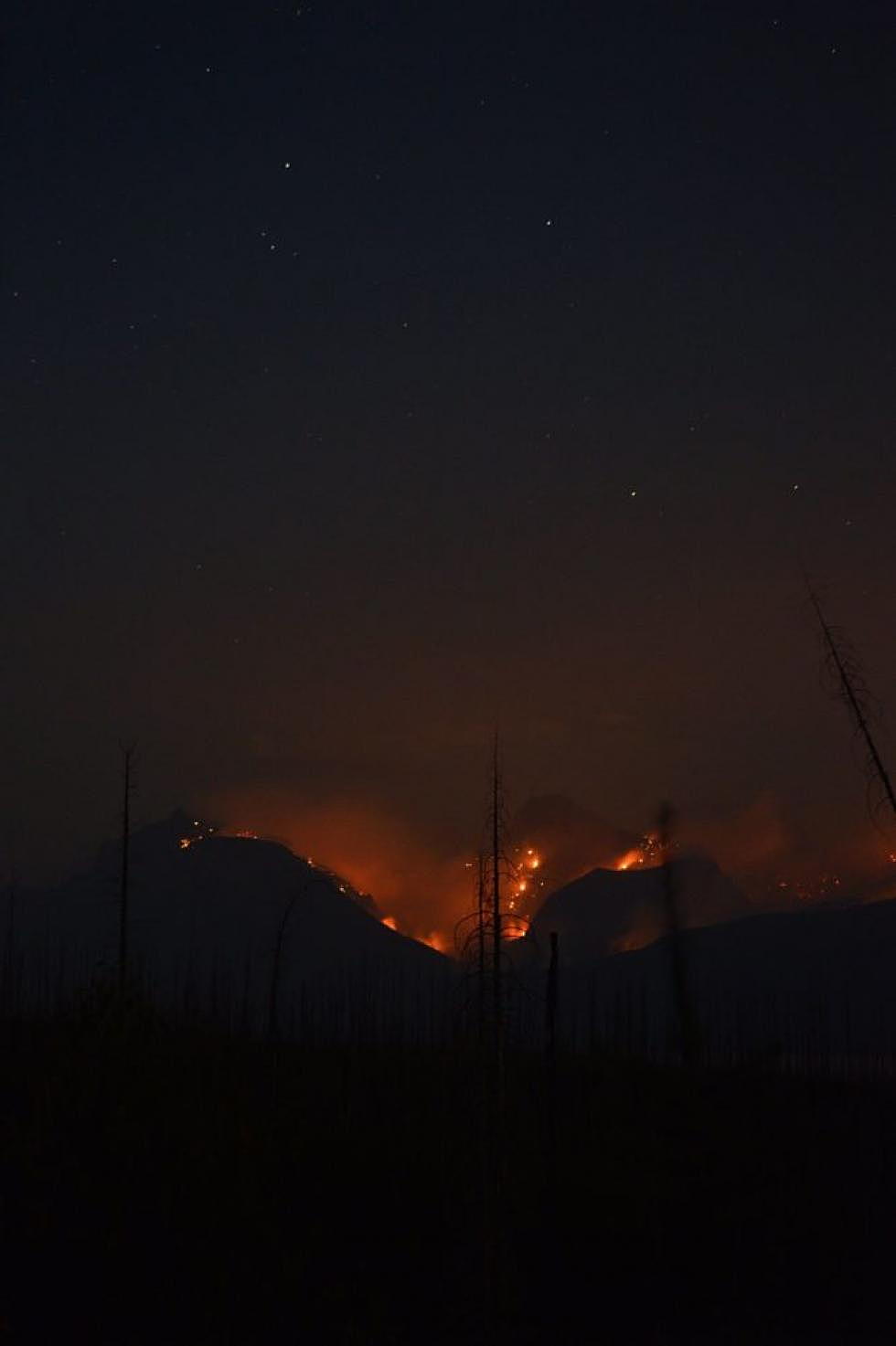 <em>Glacier National Park released this photograph late Thursday night, showing the Sprague fire continuing to burn in the backcountry above Lake McDonald. (Glacier National Park)</em>