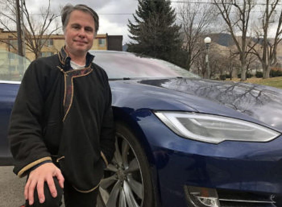 Glenn Kreisel and his electric-powered, autonomous Model S Tesla in downtown Missoula. The car drives itself perfectly on the interstate, though it the technology needs improving for city conditions. (Martin Kidston/Missoula Current)