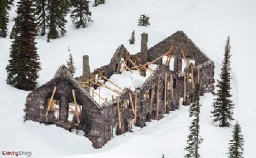 Had this winter's overflights shown the chalet's destruction, the Park Service's options likely would have changed. (GravityShots.com via Glacier National Park Conservancy)